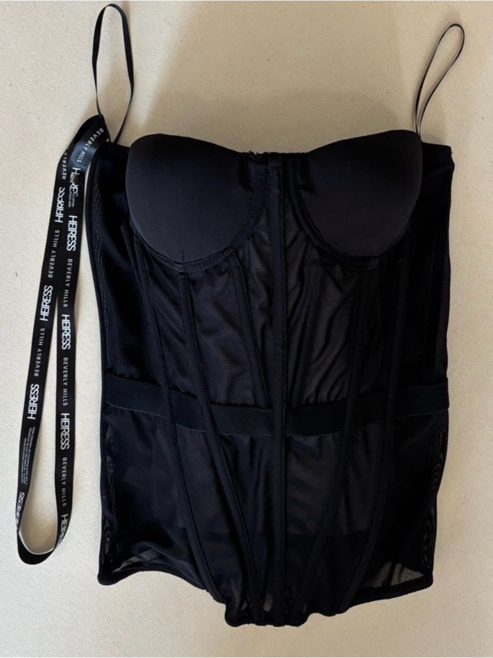 Heiress Black Strapless Mesh Corset Camisole - Picture 2 of 5